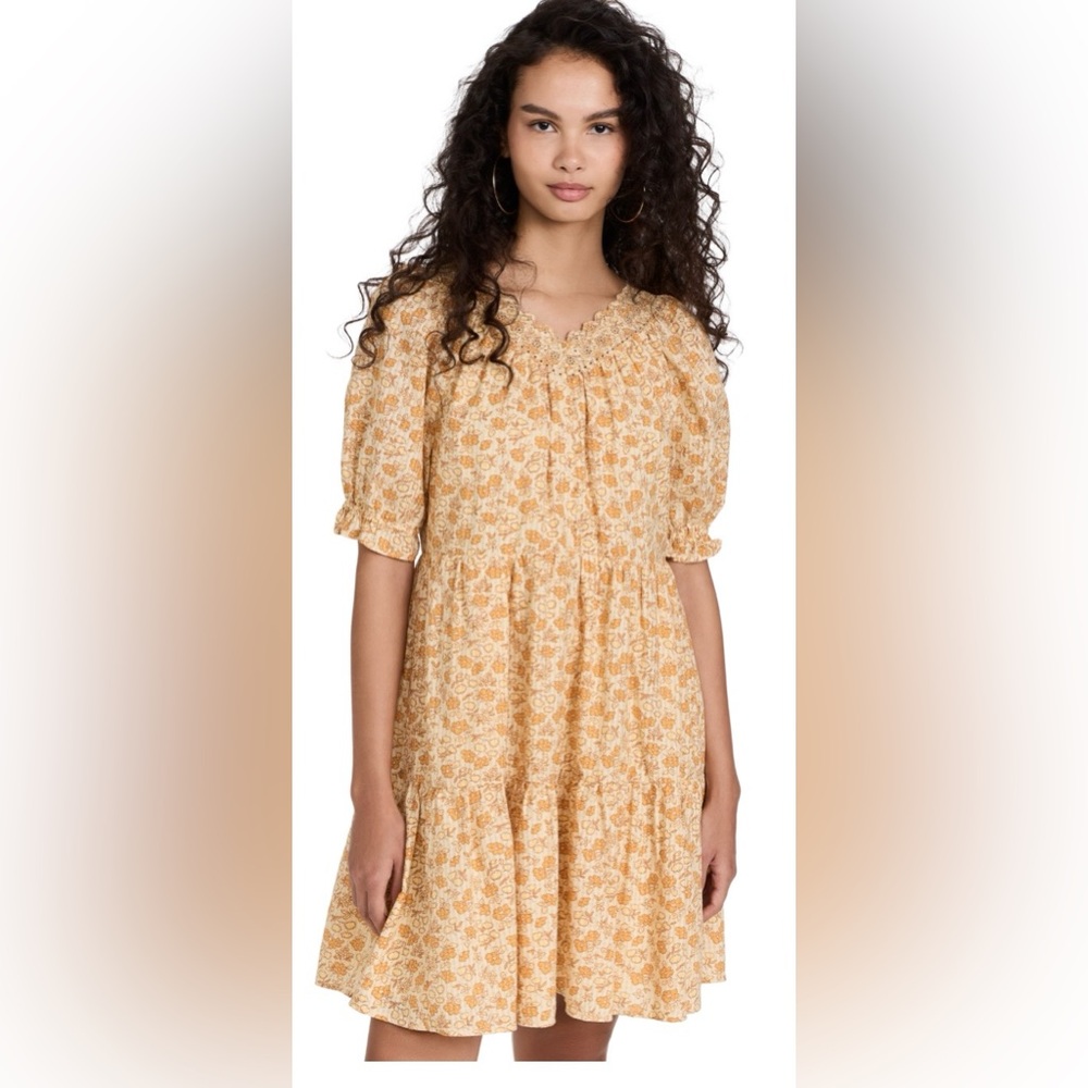 Madewell Floral Print Boho Prairie Midi Dress Size XL  Yellow Hues and Lined